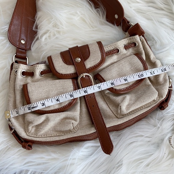 Vgt Y2K Brown & Cream Linen Baguette Shoulder Bag - Picture 13 of 16